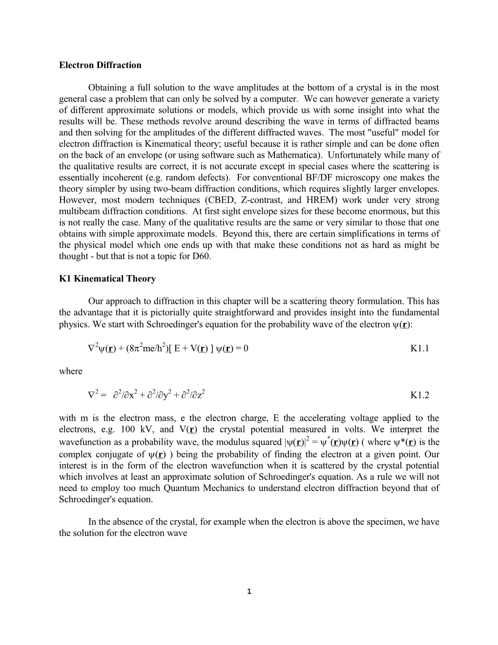 P1 Projection Methods in Electron Diffraction