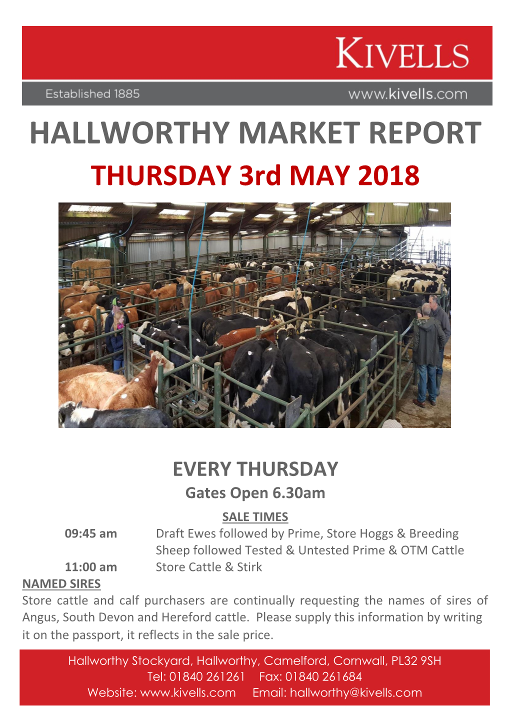 HALLWORTHY MARKET REPORT THURSDAY 3Rd MAY 2018