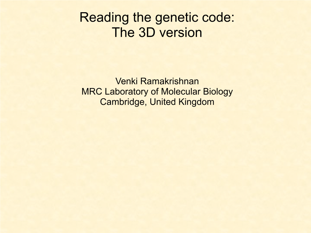 Nobel Lecture by Venkatraman Ramakrishnan