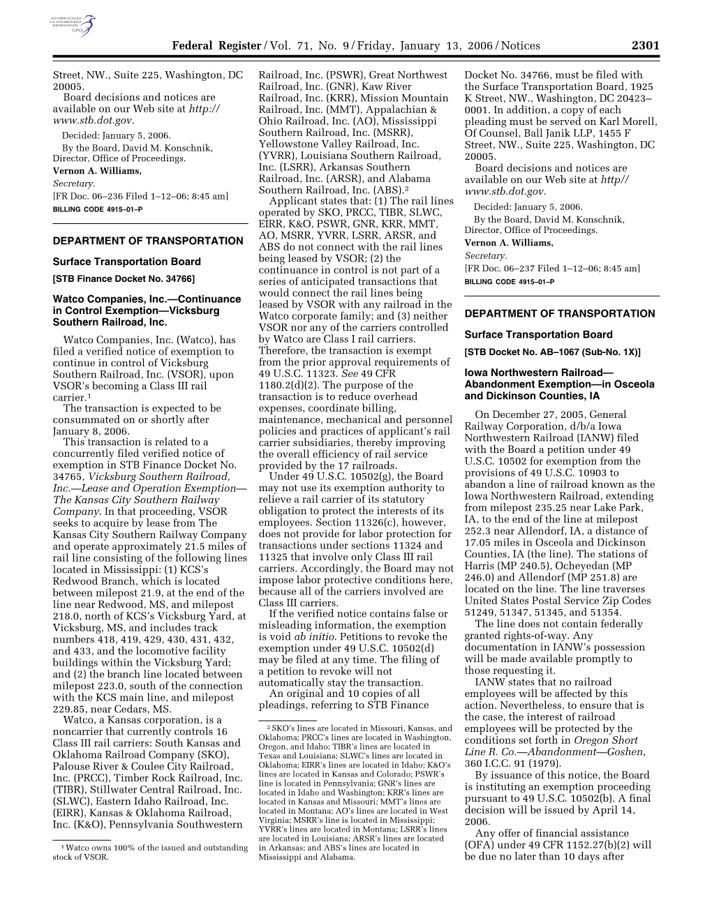 Federal Register/Vol. 71, No. 9/Friday, January 13, 2006/Notices