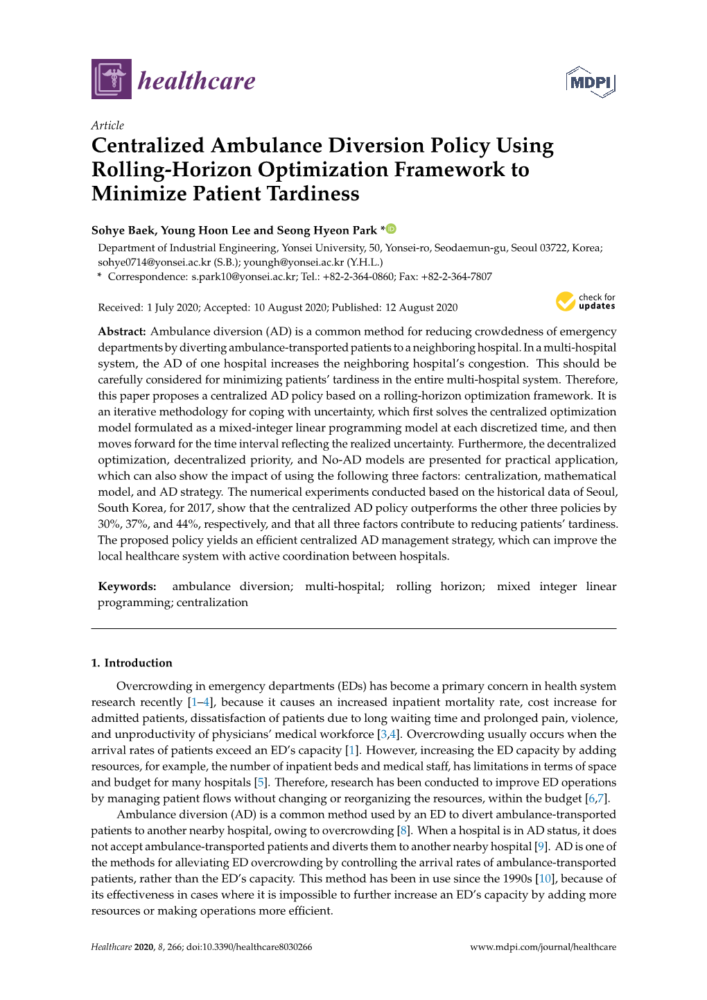 Centralized Ambulance Diversion Policy Using Rolling-Horizon Optimization Framework to Minimize Patient Tardiness