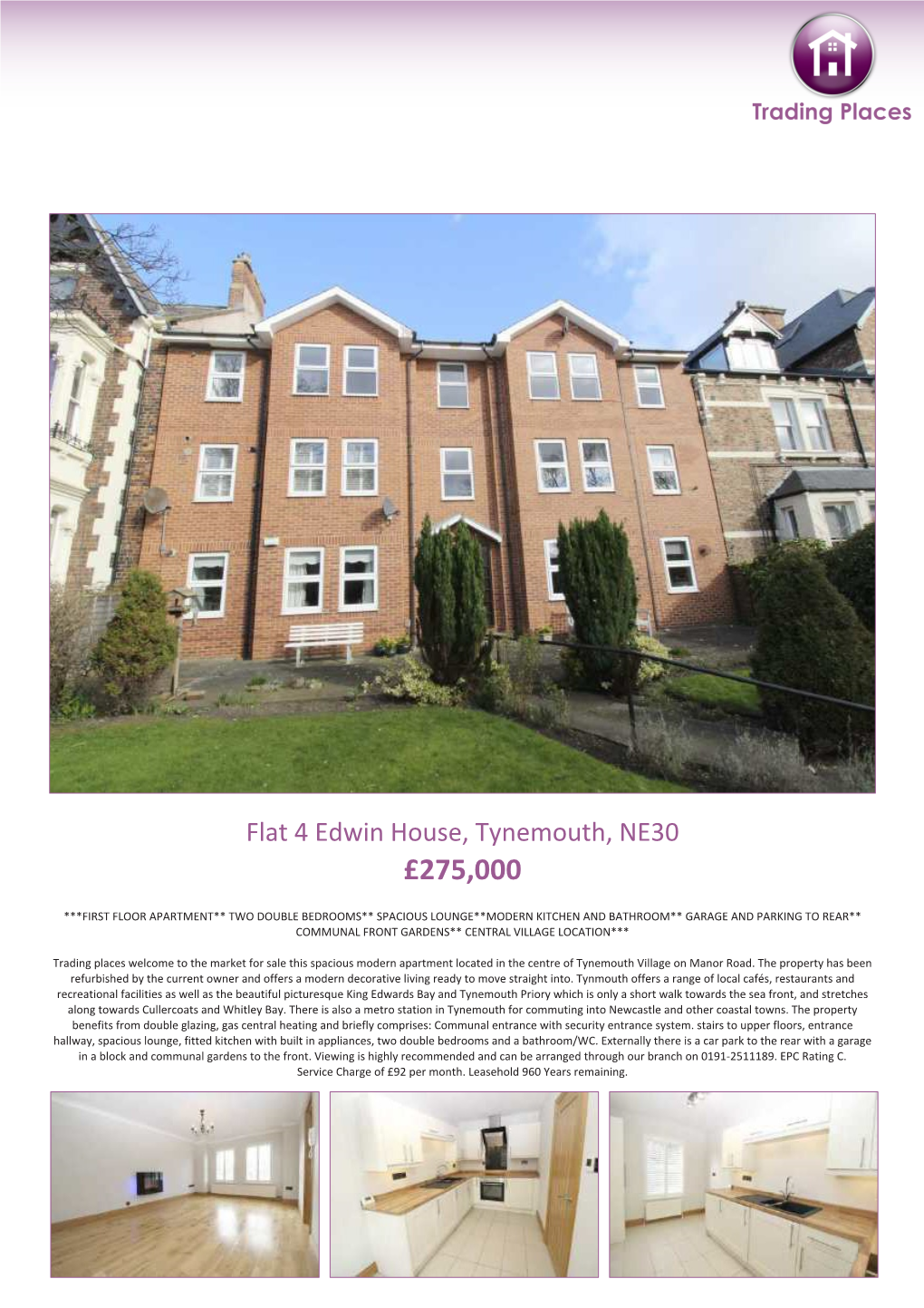 Flat 4 Edwin House, Tynemouth, NE30 £275,000
