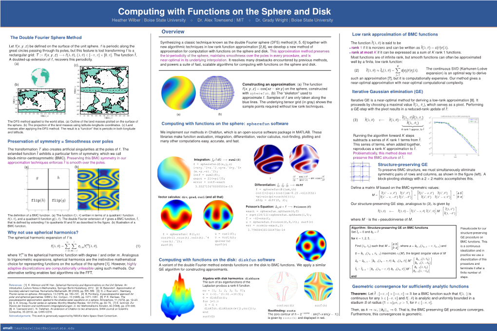 Computing with Functions on the Sphere and Disk Heather Wilber | Boise State University ◦ Dr