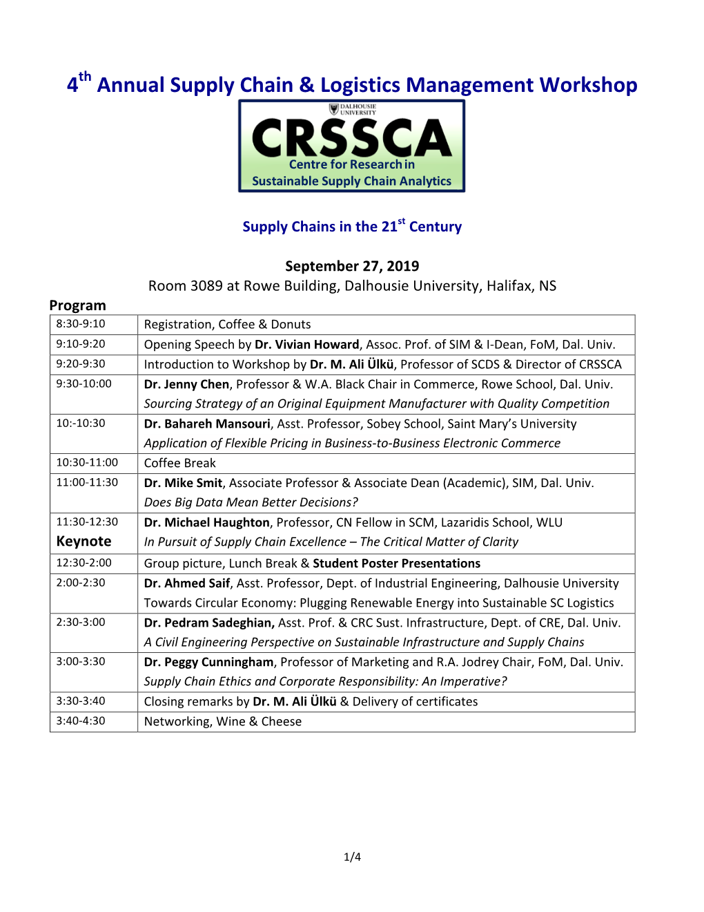 4 Annual Supply Chain & Logistics Management Workshop