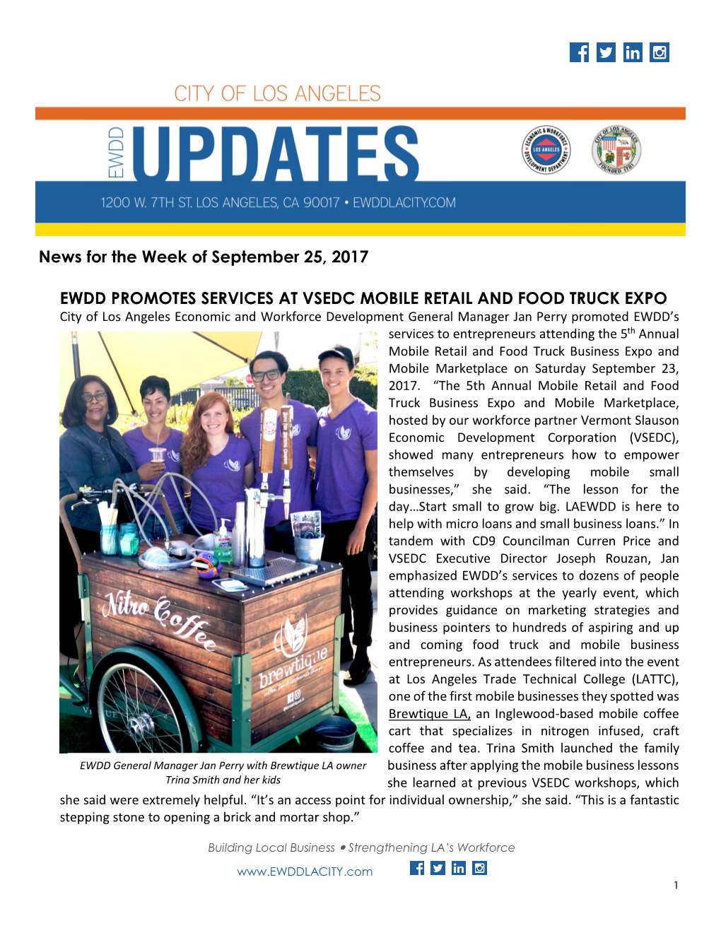 News for the Week of September 25, 2017 EWDD PROMOTES