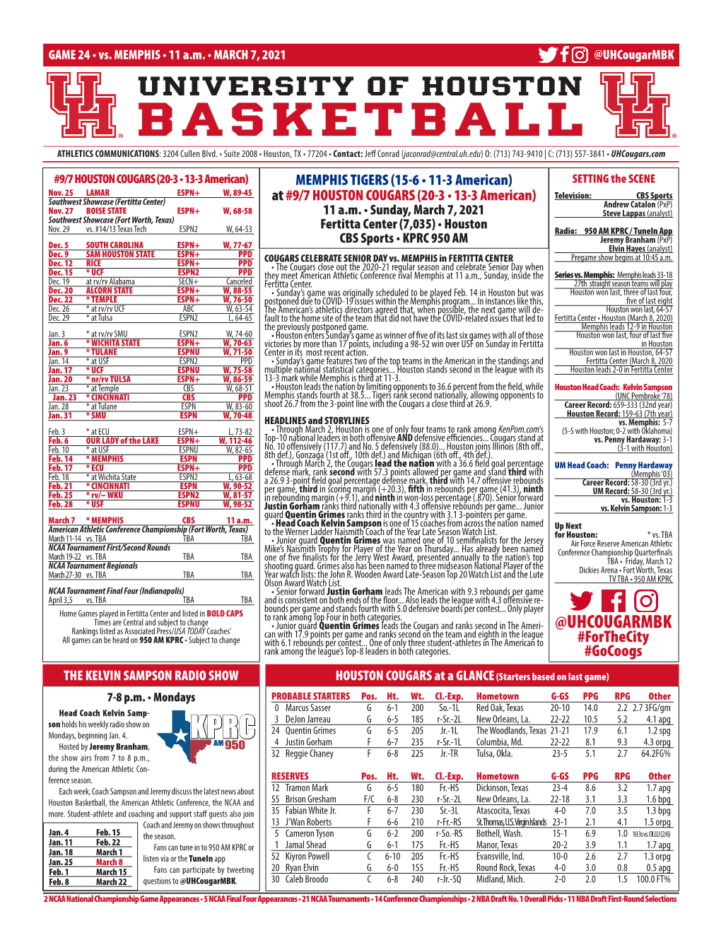 BASKETBALL ATHLETICS COMMUNICATIONS: 3204 Cullen Blvd