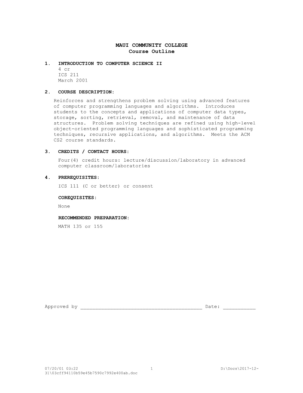 ICS-211 / Currlculum Outline