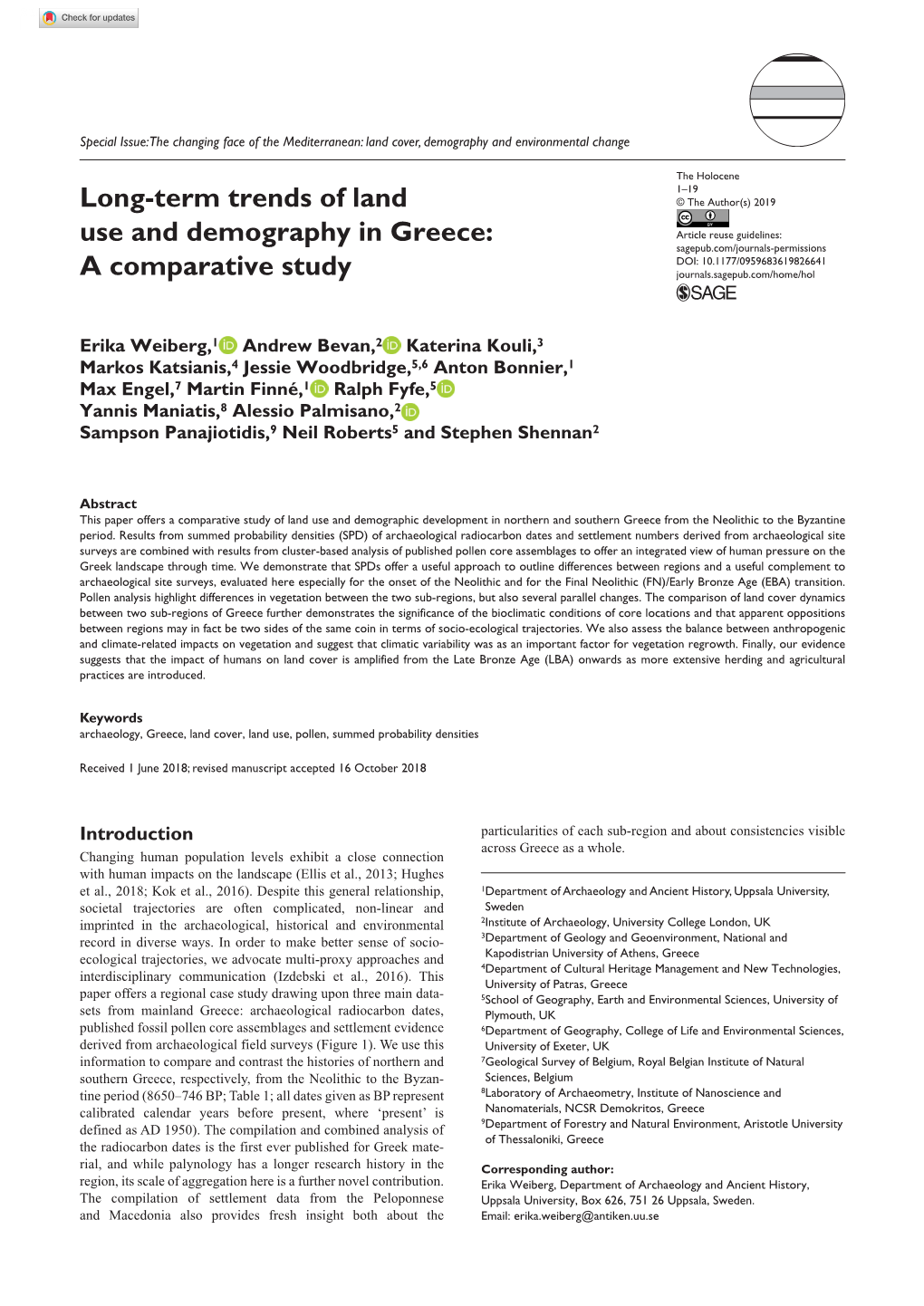 Long-Term Trends of Land Use and Demography in Greece