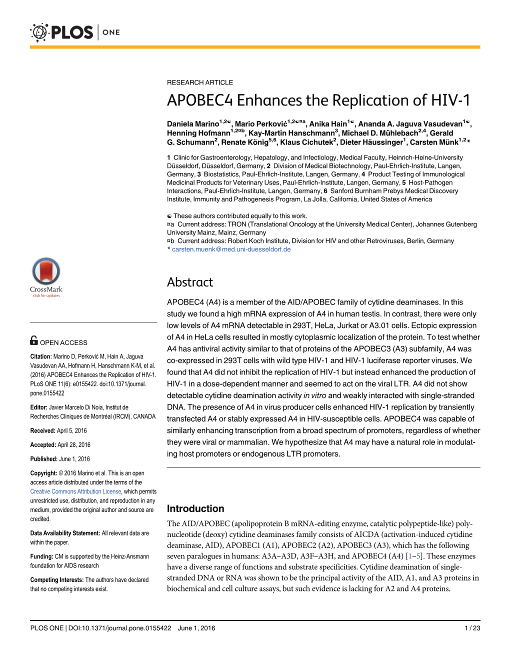 APOBEC4 Enhances the Replication of HIV-1