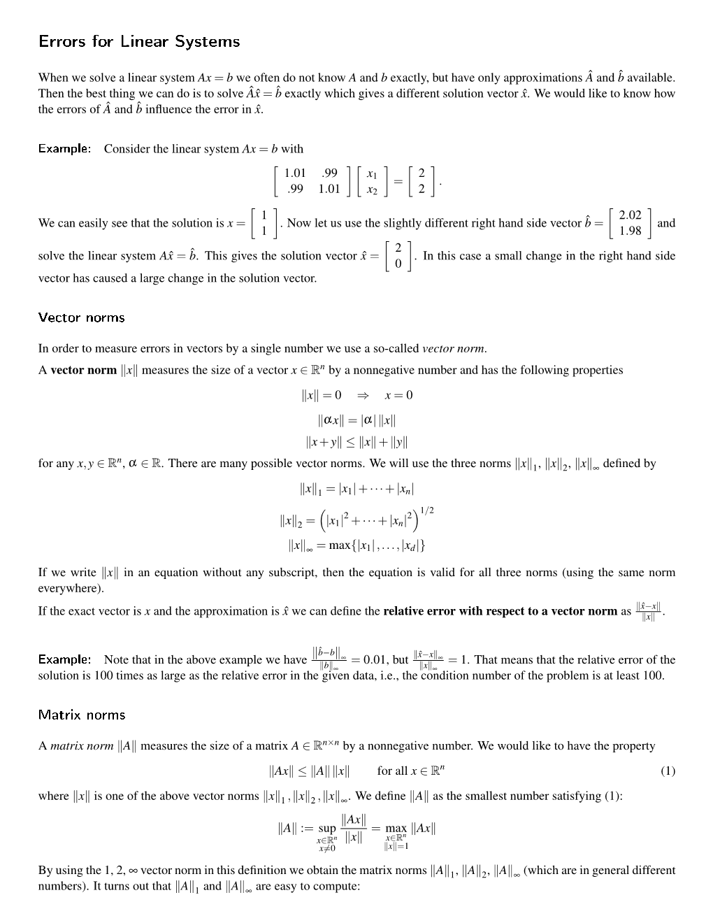 Errors for Linear Systems