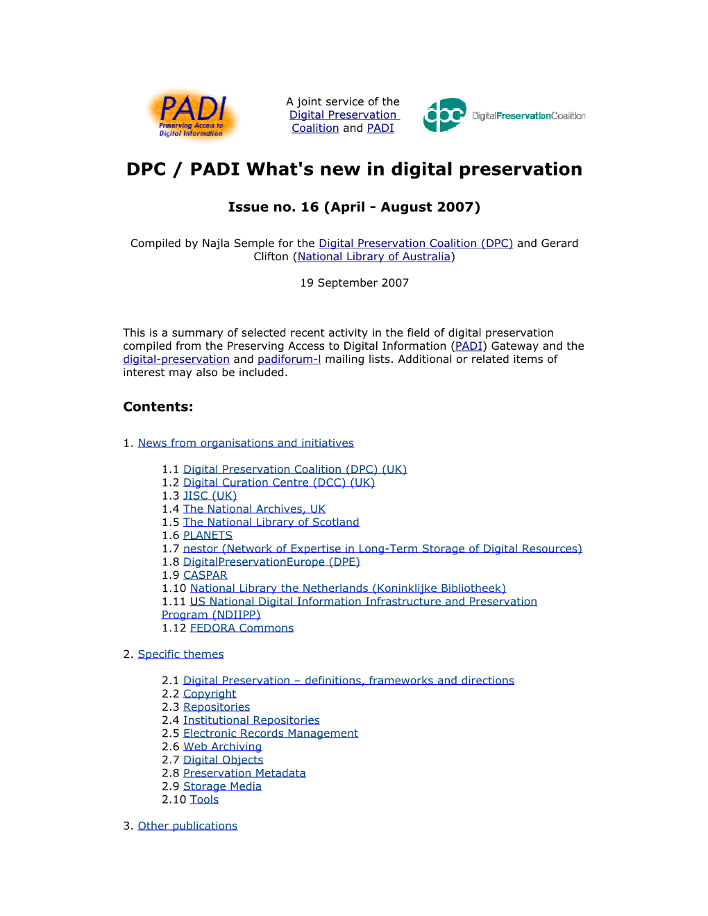 DPC / PADI What's New in Digital Preservation