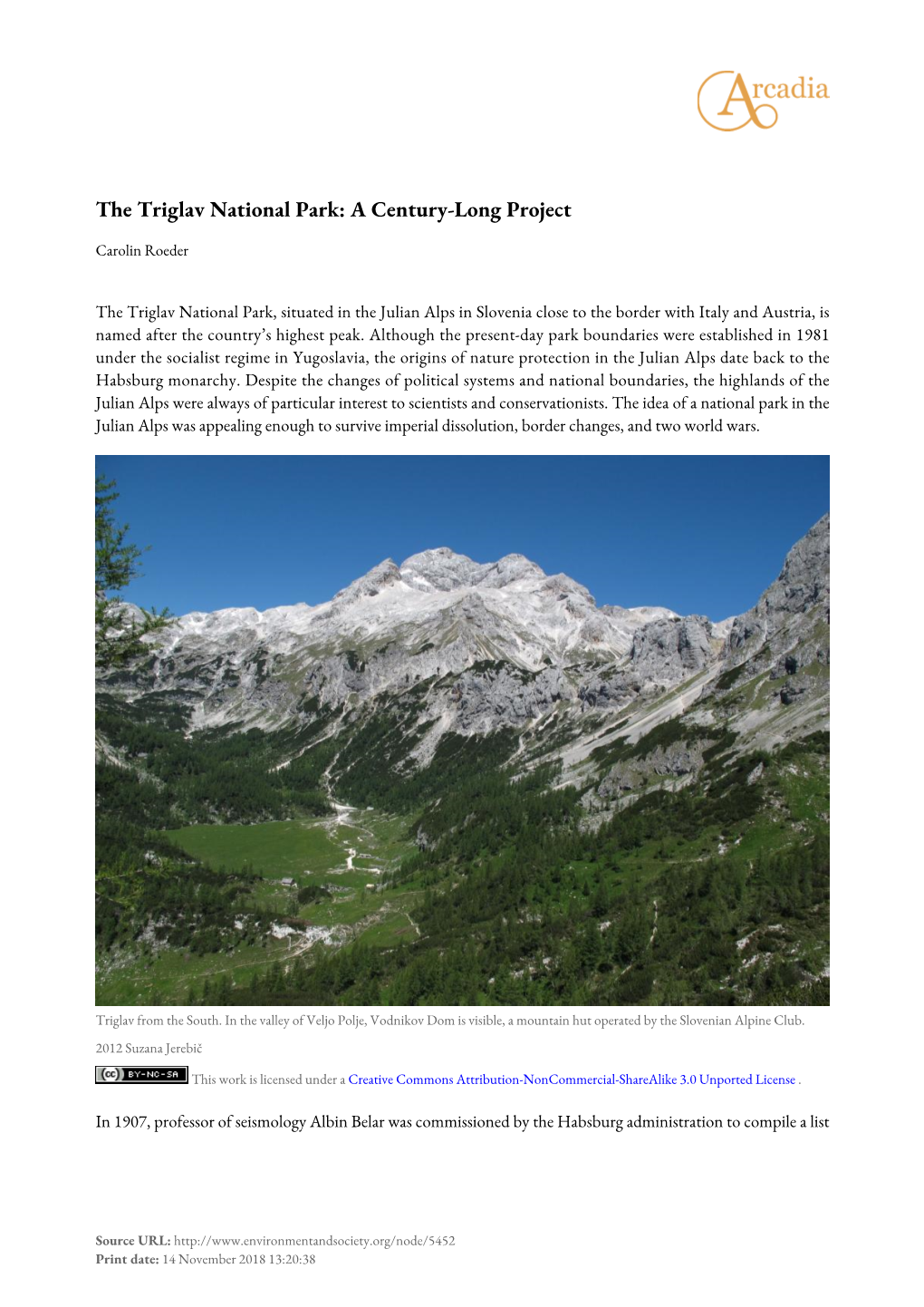The Triglav National Park: a Century-Long Project