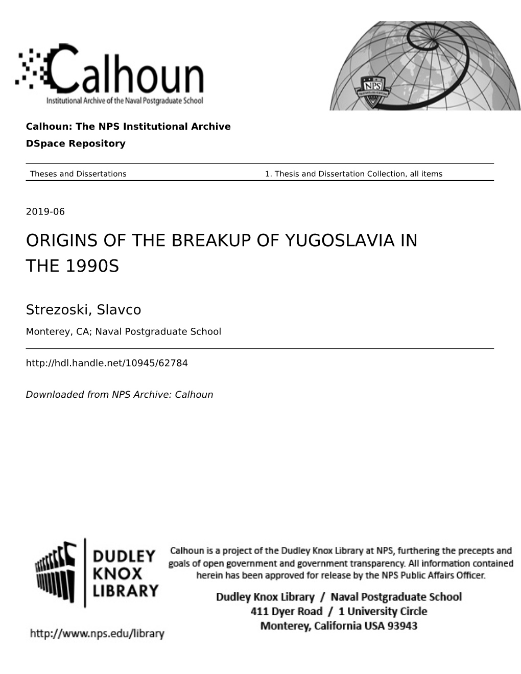 Origins of the Breakup of Yugoslavia in the 1990S