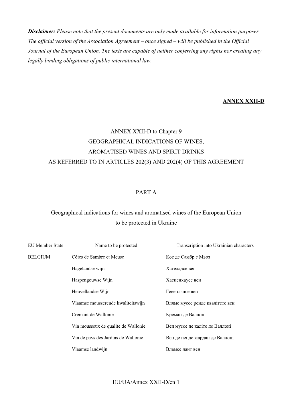 EU/UA/Annex XXII-D/En 1 ANNEX XXII-D ANNEX XXII-D to Chapter 9