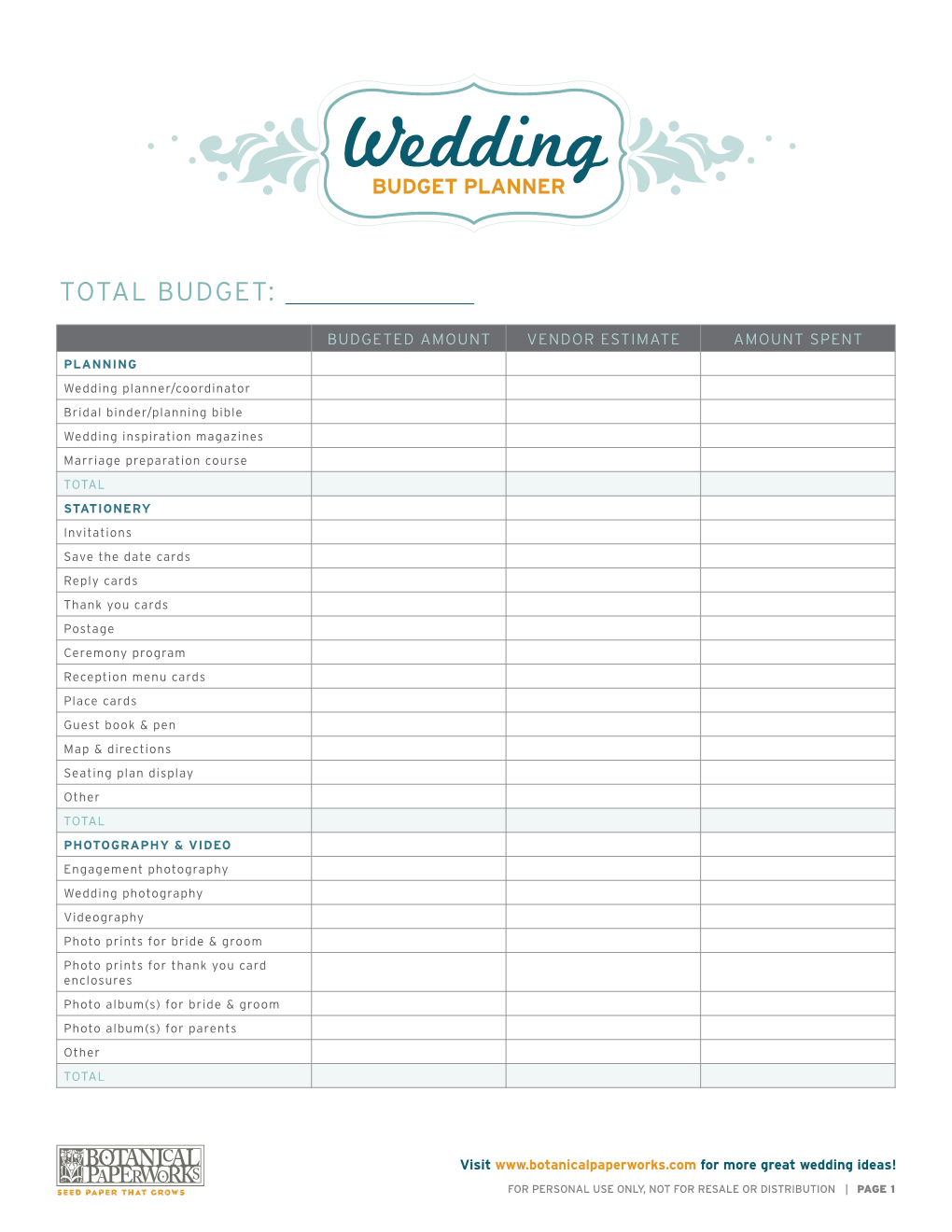 Weddingbudget PLANNER