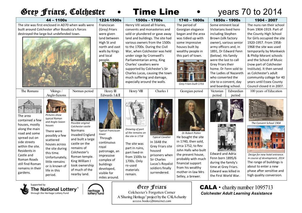 Grey Friars, Colchester • Time Line • Years 70 to 2014