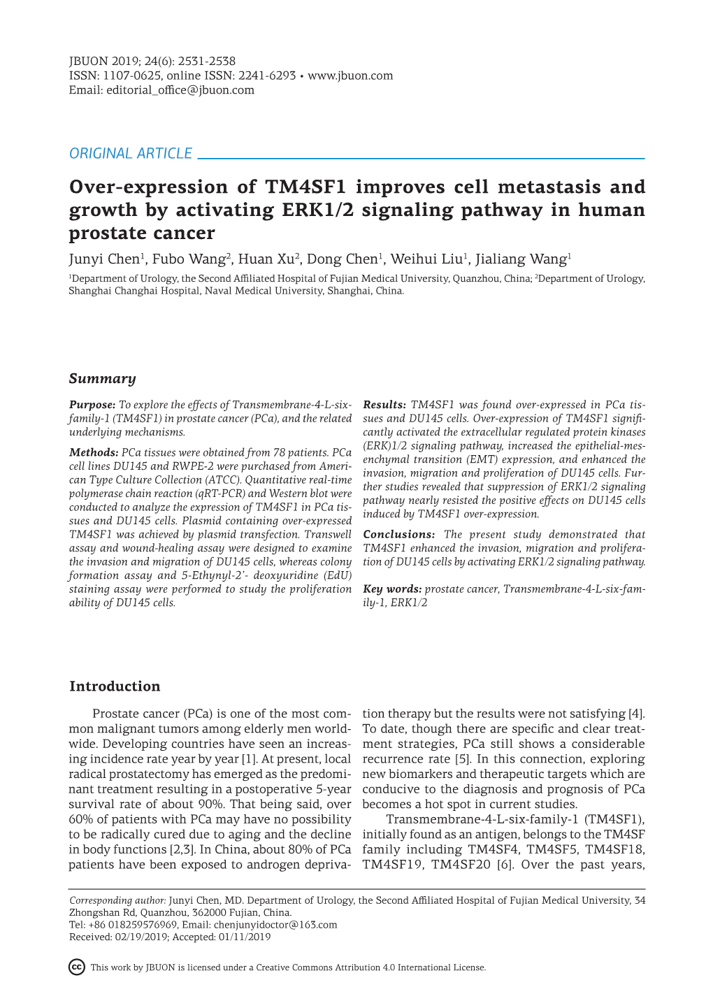 Over-Expression of TM4SF1 Improves Cell Metastasis and Growth