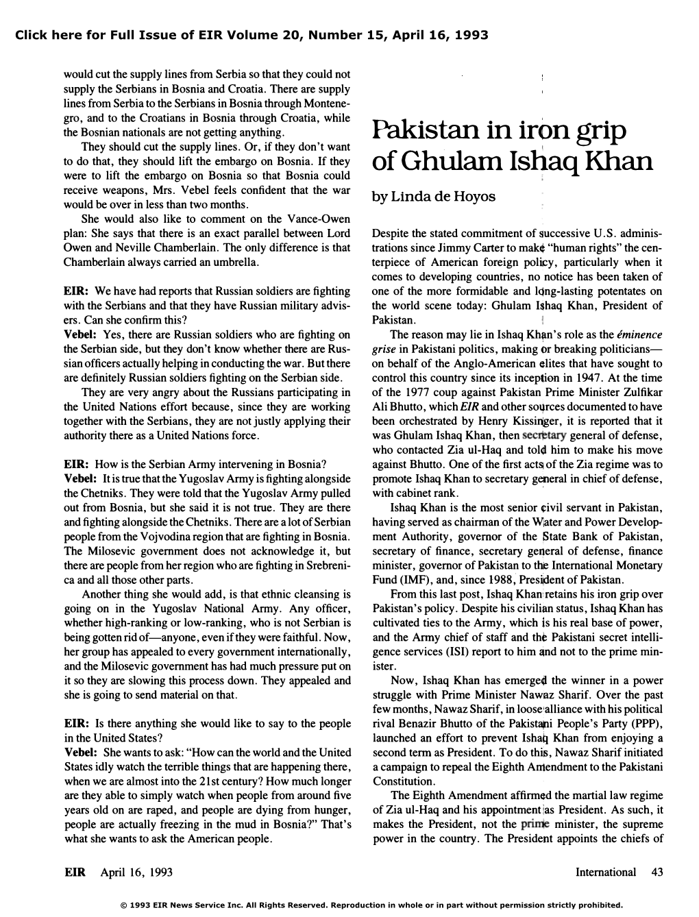 Pakistan in Iron Grip of Ghulam Ishaq Khan