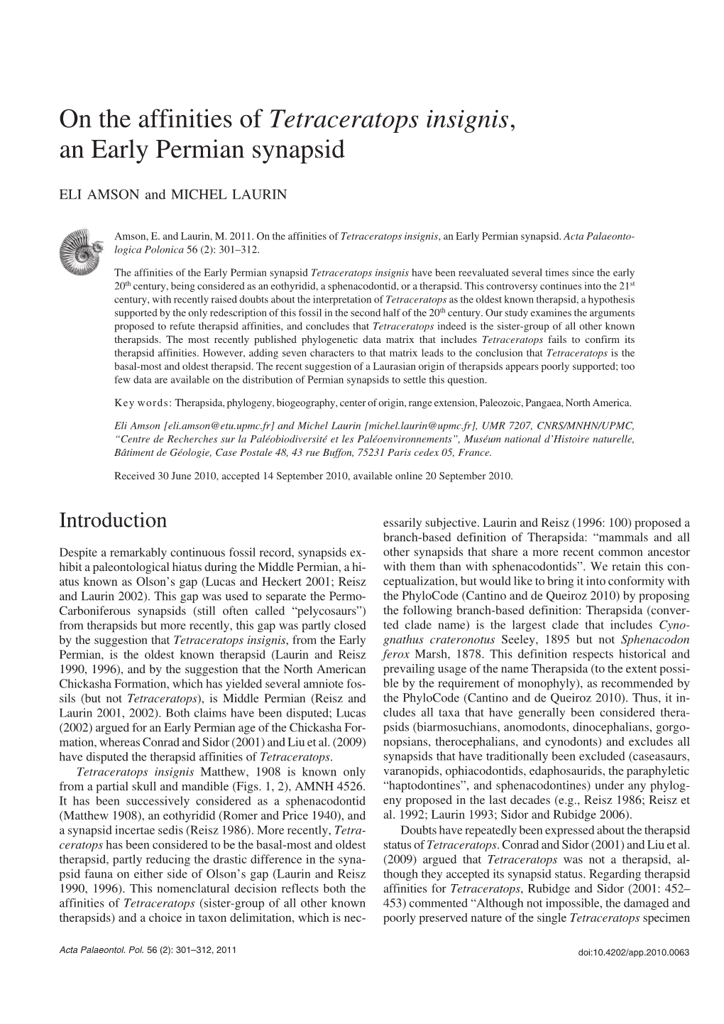 On the Affinities of Tetraceratops Insignis, an Early Permian Synapsid