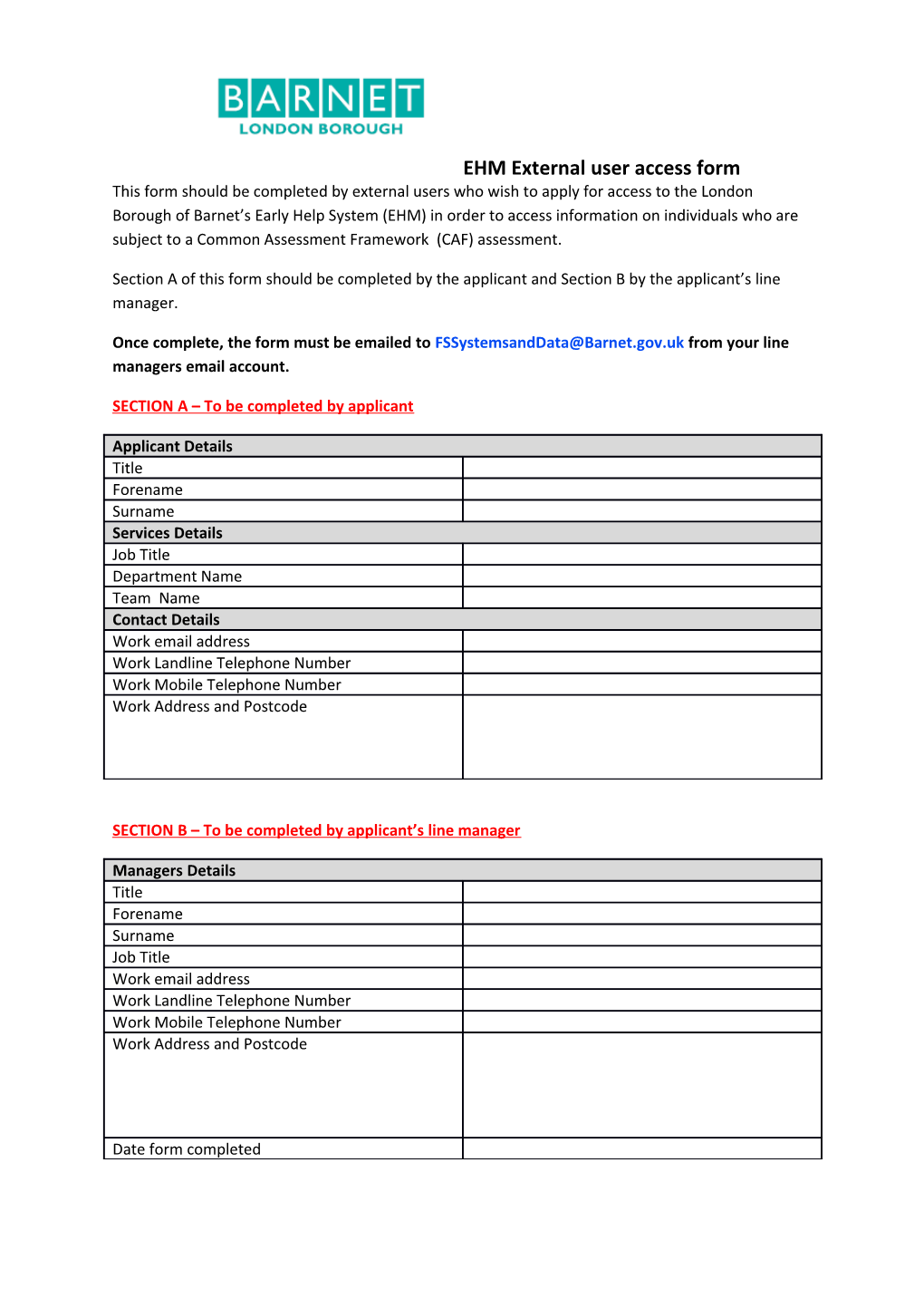 EHM External User Access Form