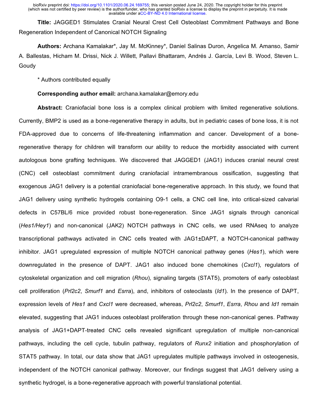 JAGGED1 Stimulates Cranial Neural Crest Cell Osteoblast Commitment Pathways and Bone Regeneration Independent of Canonical NOTCH Signaling