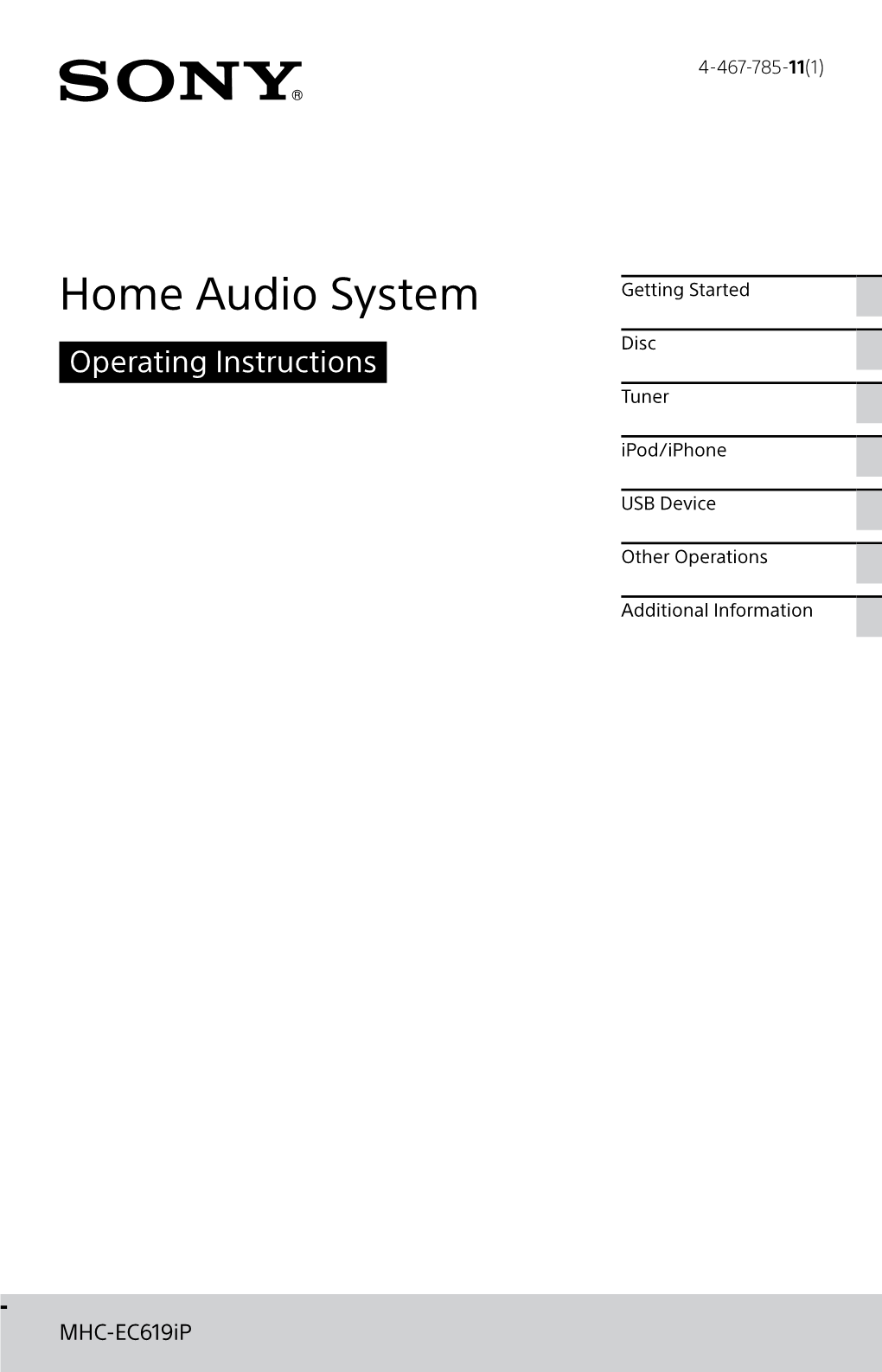 Home Audio System Getting Started Disc Operating Instructions Tuner