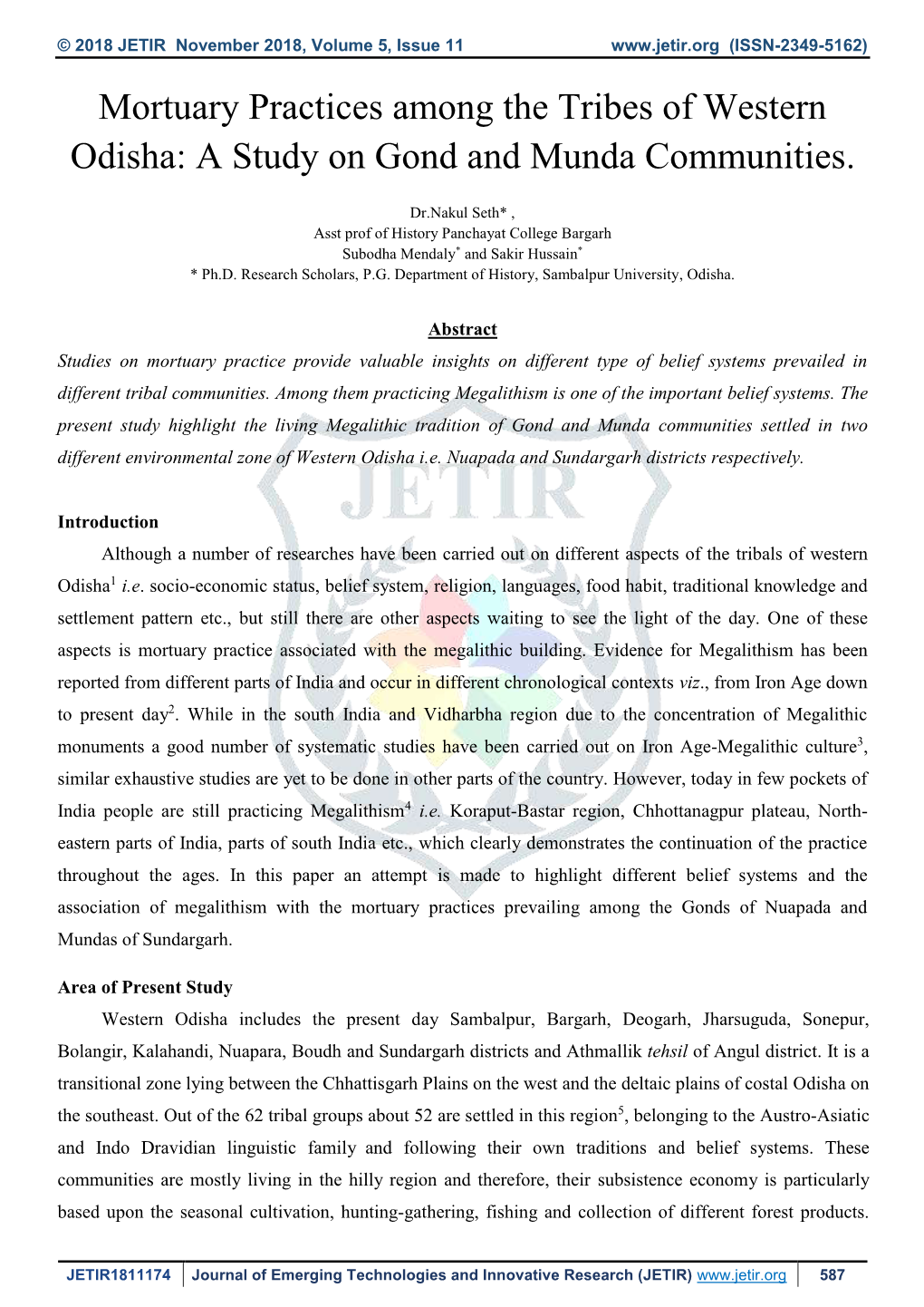 Mortuary Practices Among the Tribes of Western Odisha: a Study on Gond and Munda Communities