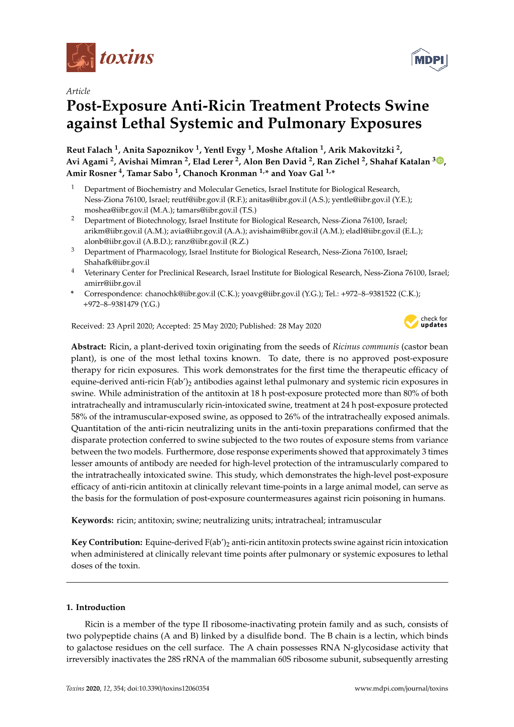 Post-Exposure Anti-Ricin Treatment Protects Swine Against Lethal Systemic and Pulmonary Exposures