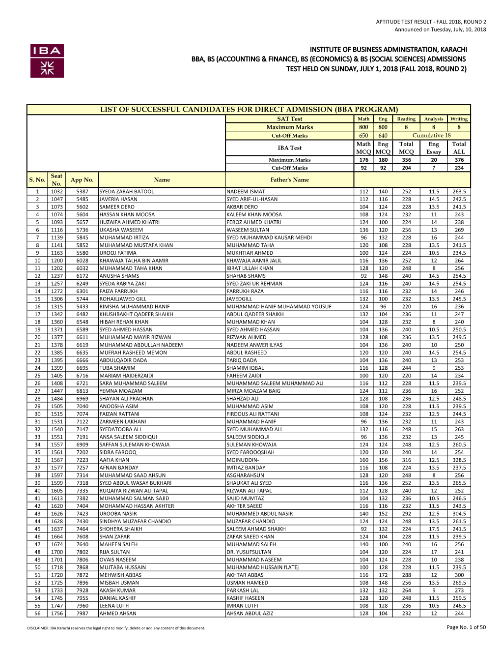 Test Was Held on Sunday, July 1, 2018