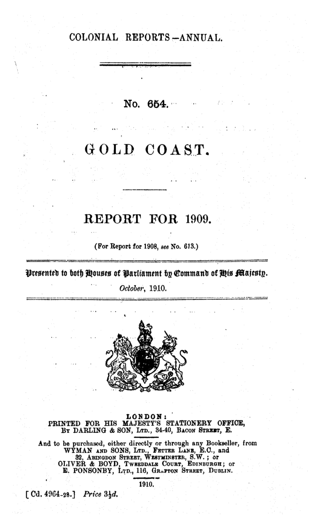 Annual Report of the Colonies, Gold Coast, 1909