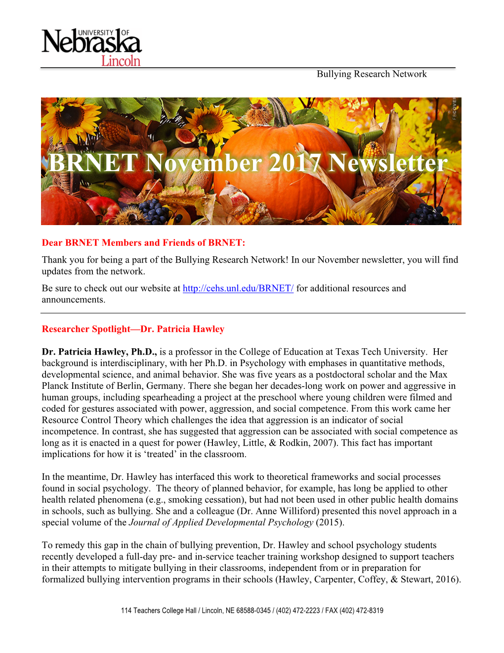 BRNET November 2017 Newsletter