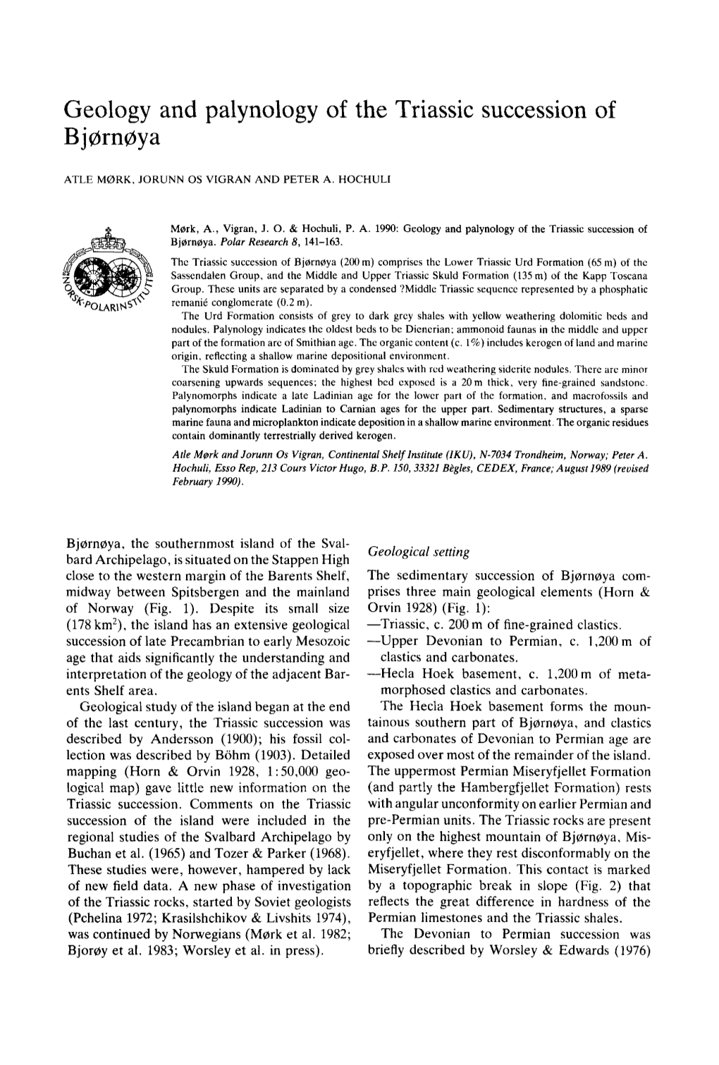 Geology and Palynology of the Triassic Succession of B J@M@Ya