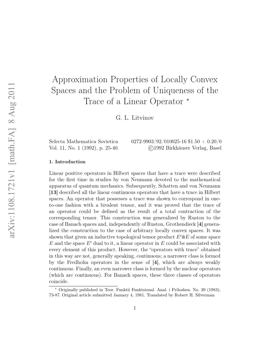 Approximation Properties of Locally Convex Spaces and the Problem Of