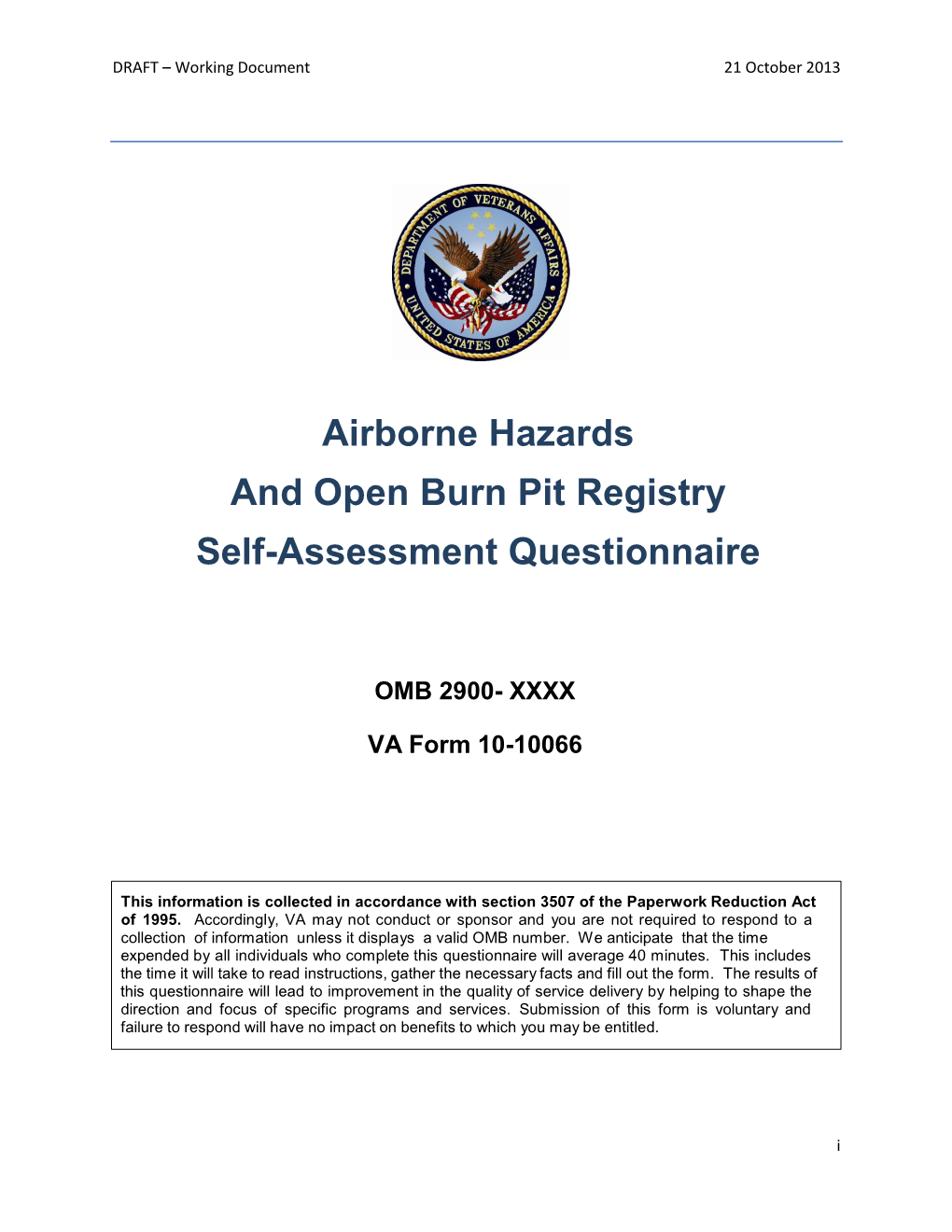 Airborne Hazards and Open Burn Pit Registry Self-Assessment Questionnaire