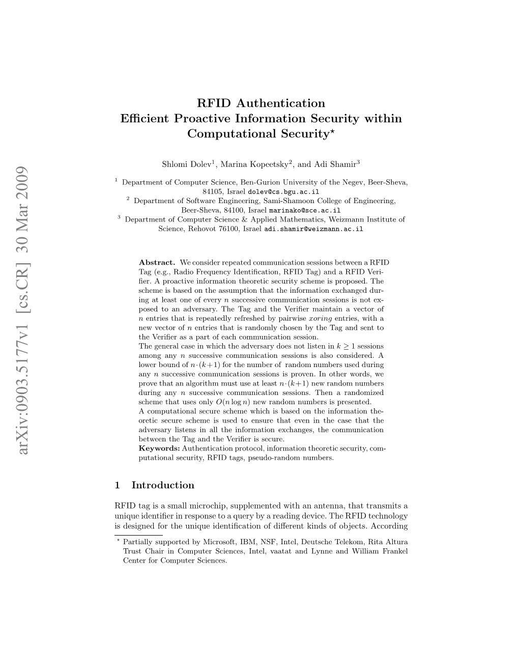 RFID Authentication, Efficient Proactive Information Security