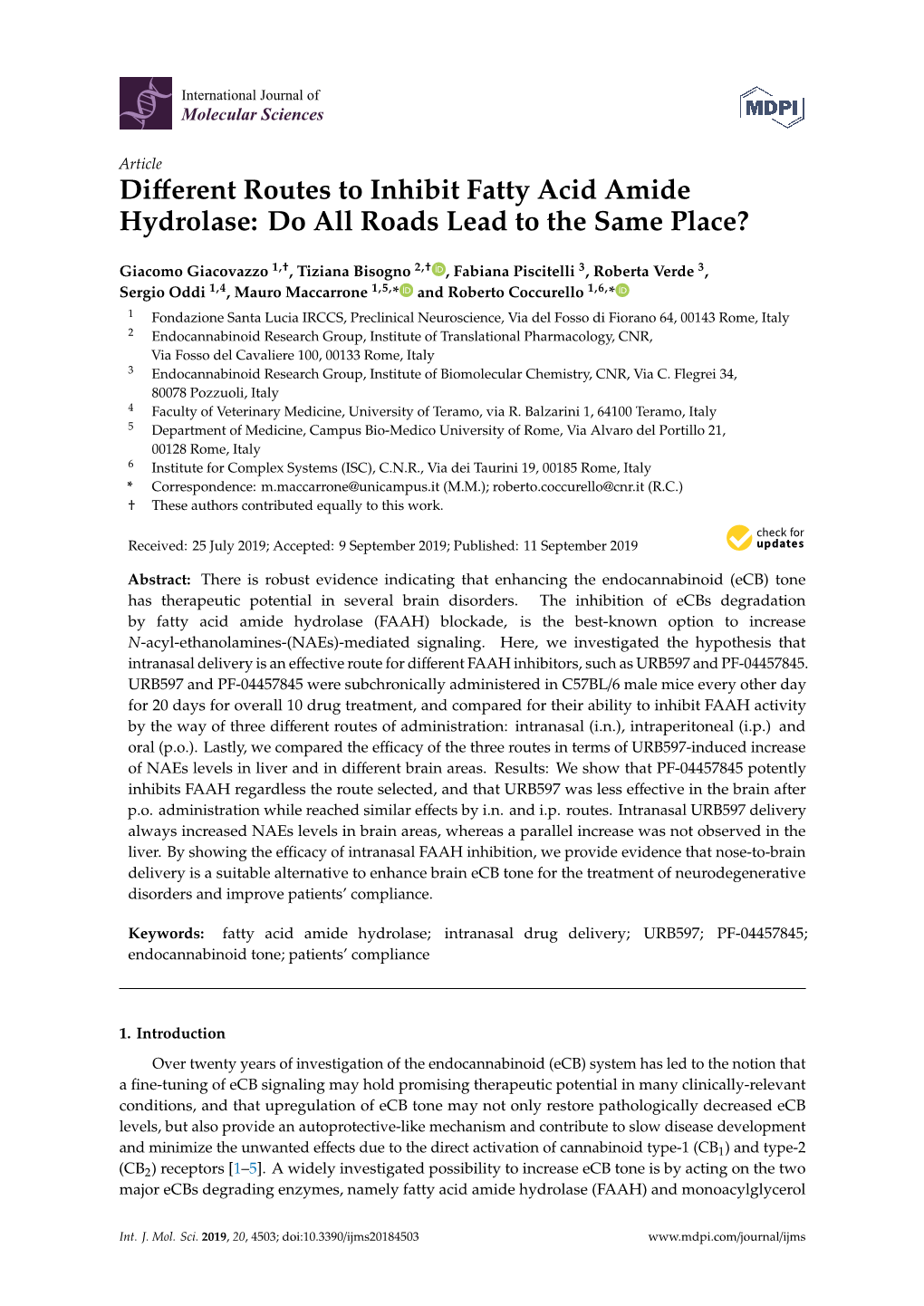 Different Routes to Inhibit Fatty Acid Amide Hydrolase