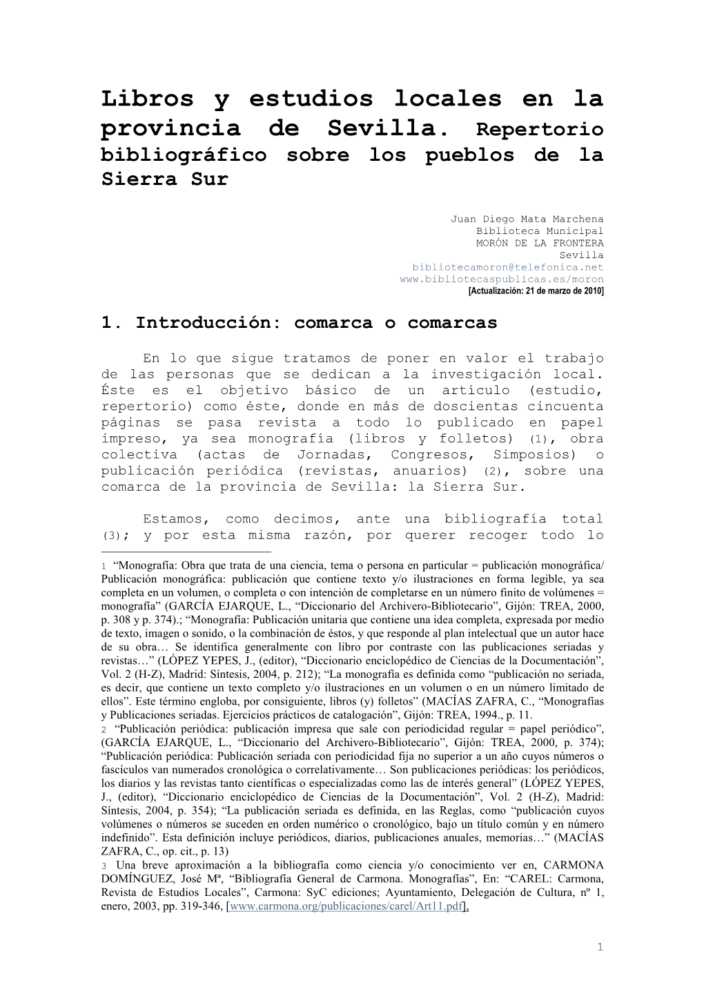 Libros Y Estudios Locales En La Provincia De Sevilla. Introducción