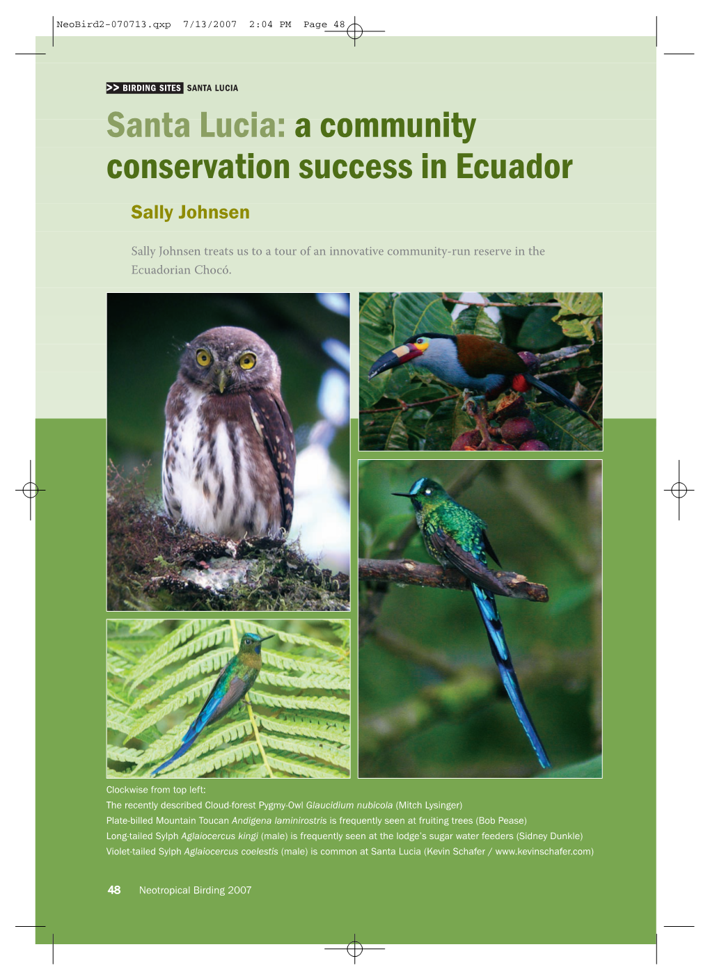 SANTA LUCIA Santa Lucia: a Community Conservation Success in Ecuador Sally Johnsen