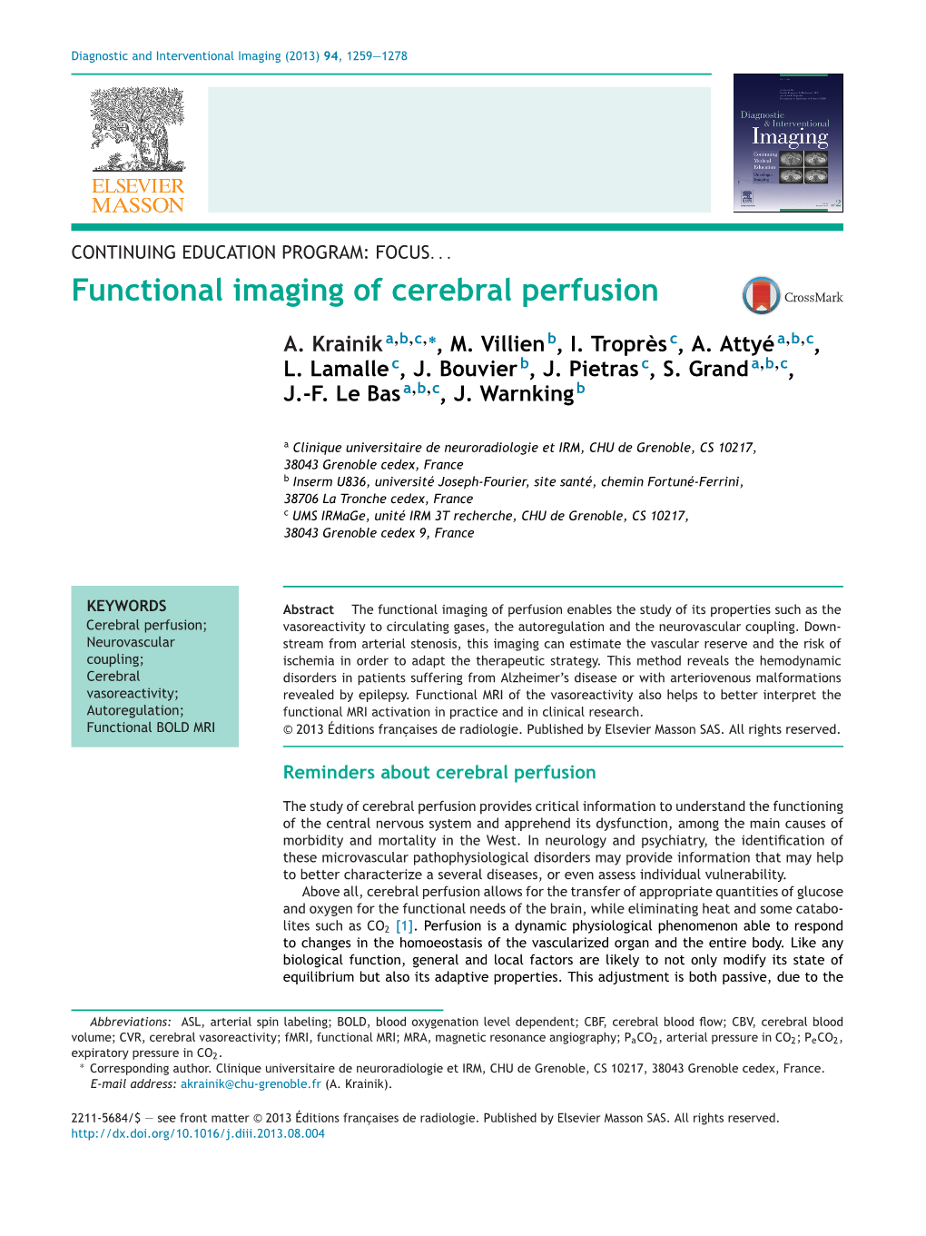 Functional Imaging of Cerebral Perfusion