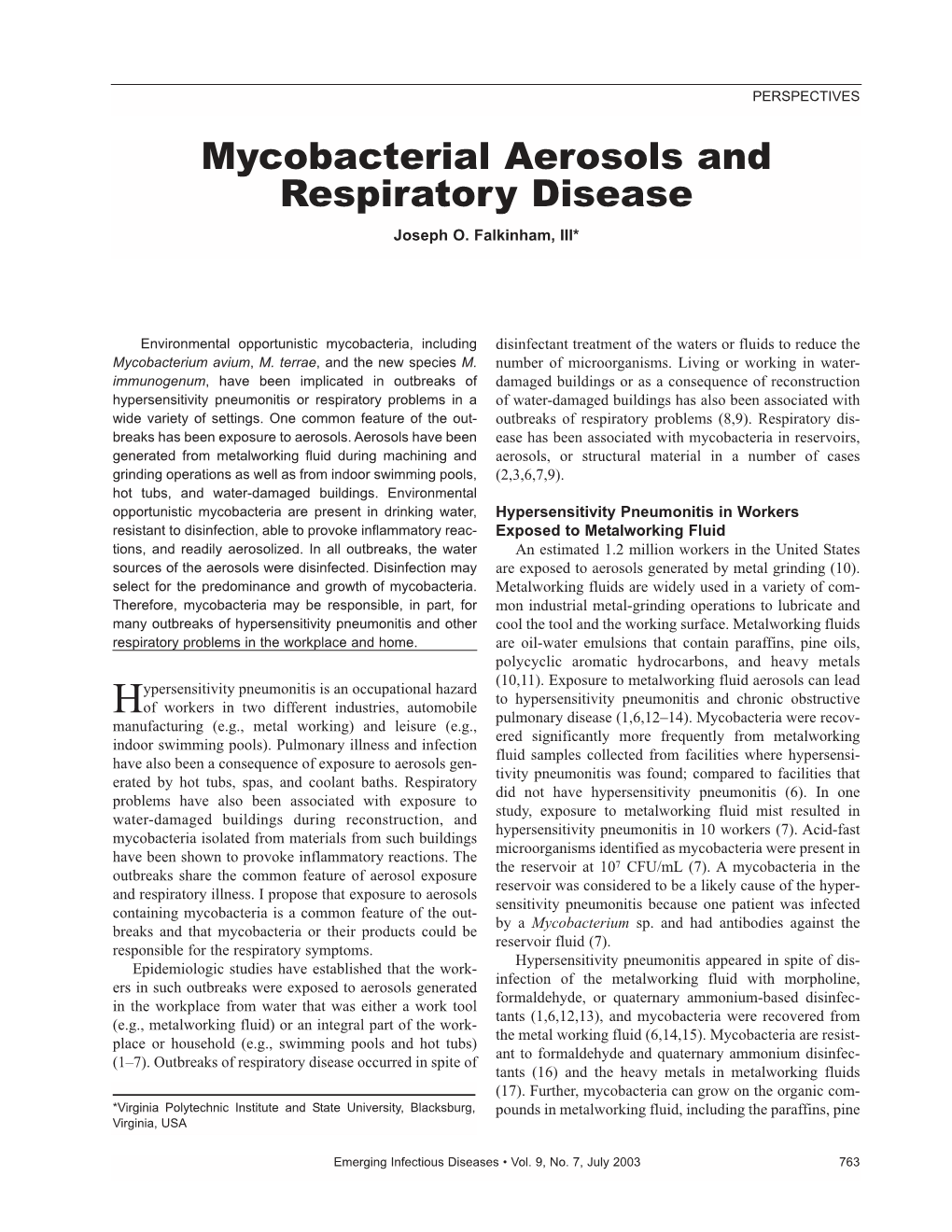 Mycobacterial Aerosols and Respiratory Disease Joseph O
