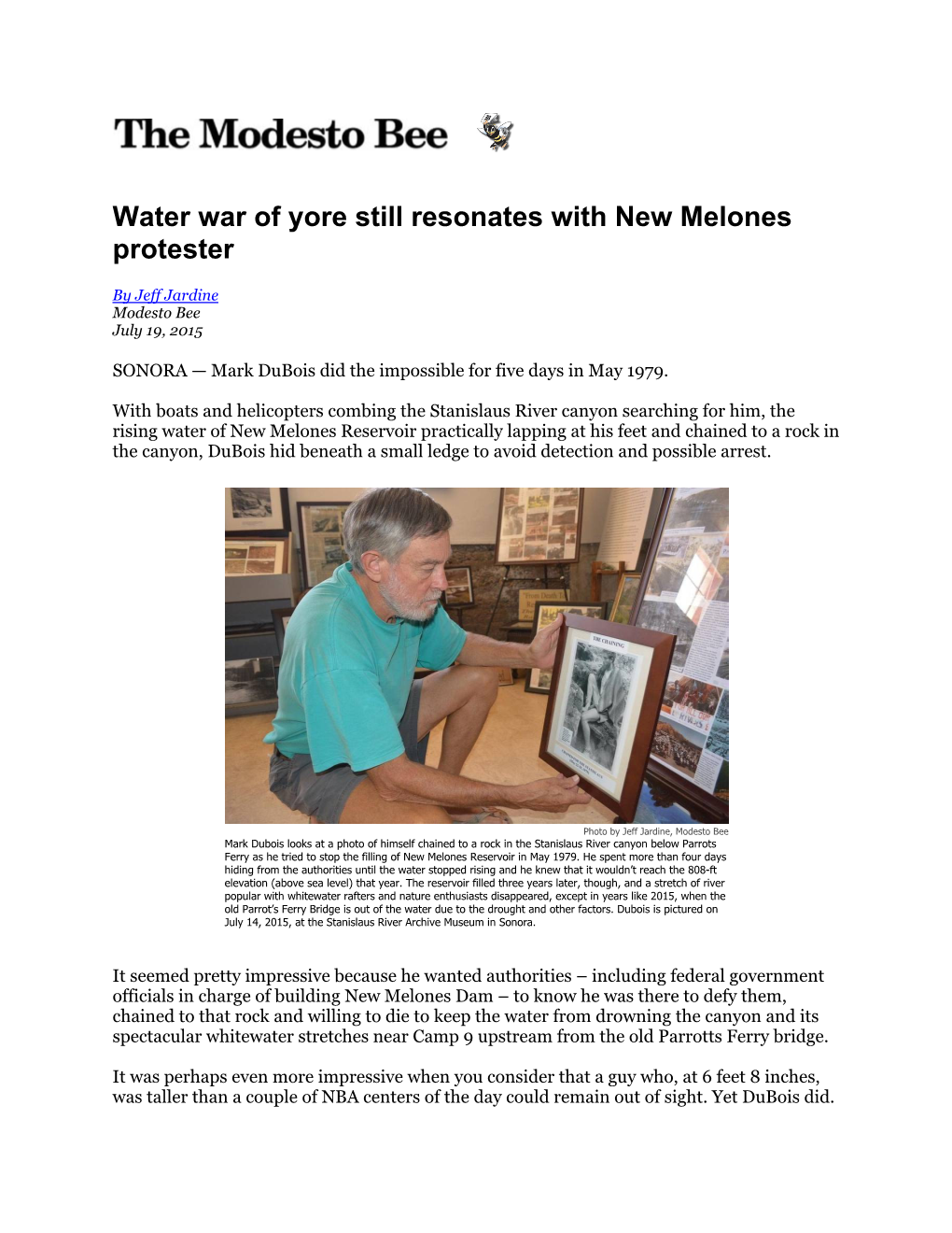 Water War of Yore Still Resonates with New Melones Protester