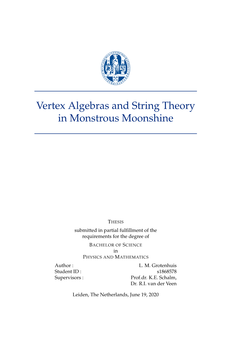 Vertex Algebras and String Theory in Monstrous Moonshine