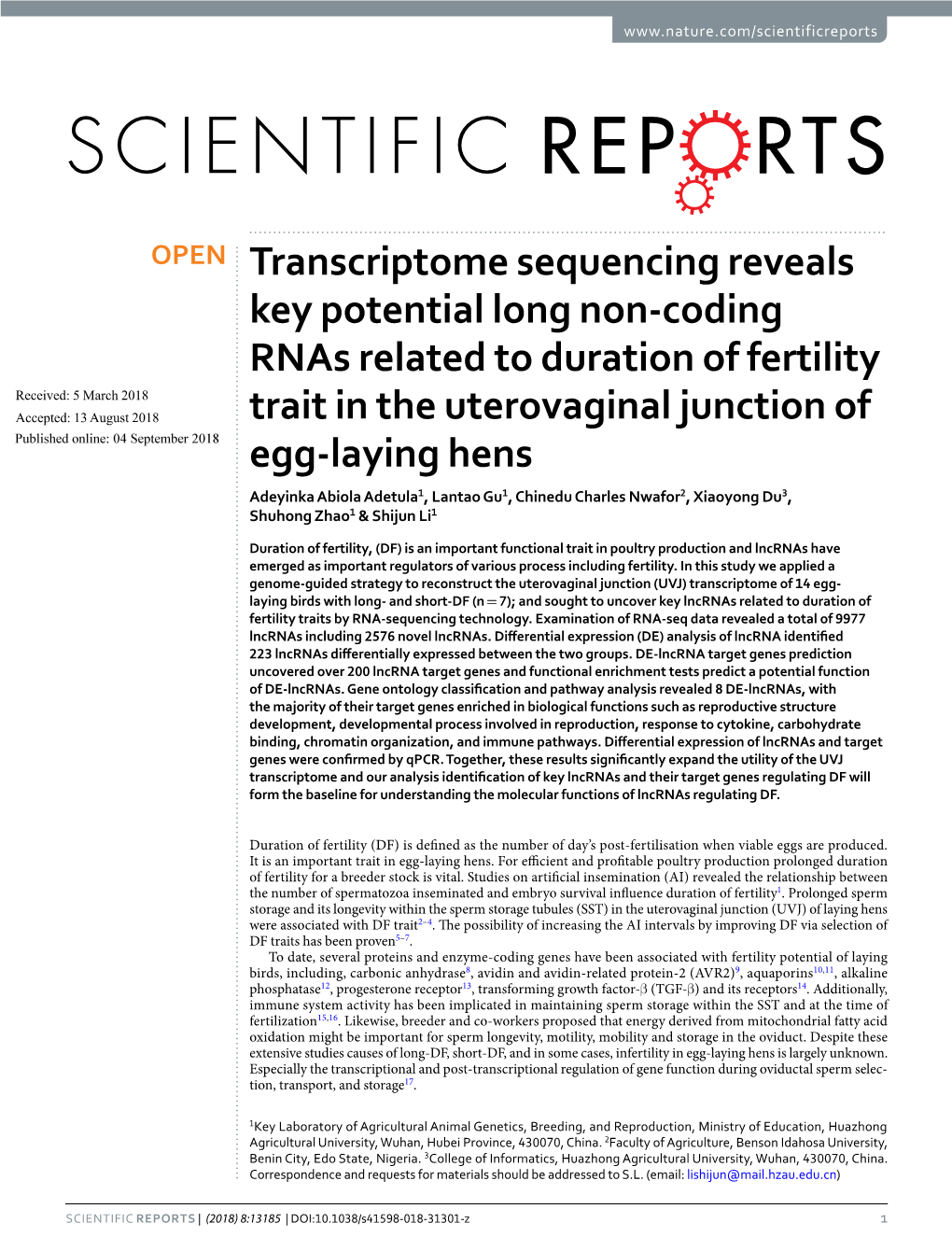 Transcriptome Sequencing Reveals Key Potential Long Non-Coding