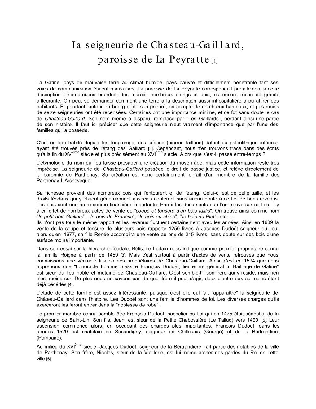 La Seigneurie De Chasteau-Gaillard, Paroisse De La Peyratte