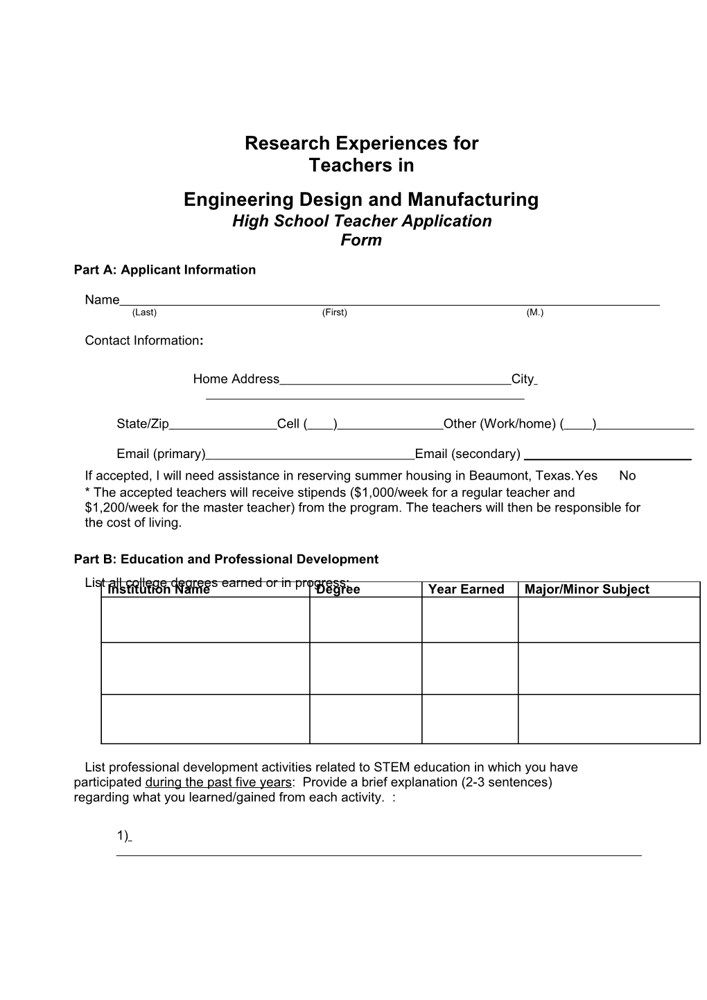 Teacher Summer Research Program