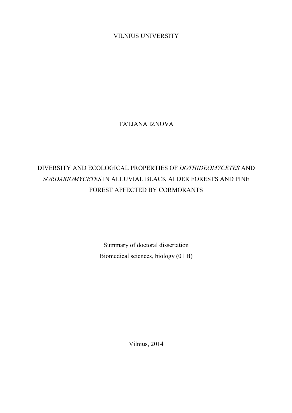 Vilnius University Tatjana Iznova Diversity And