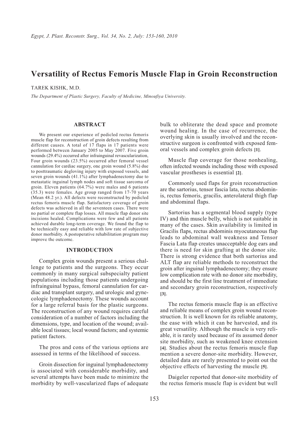 Versatility of Rectus Femoris Muscle Flap in Groin Reconstruction