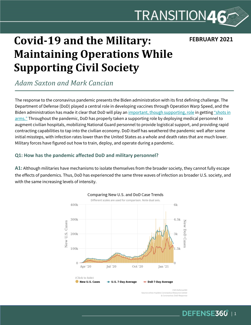 Covid-19 and the Military: FEBRUARY 2021 Maintaining Operations While Supporting Civil Society