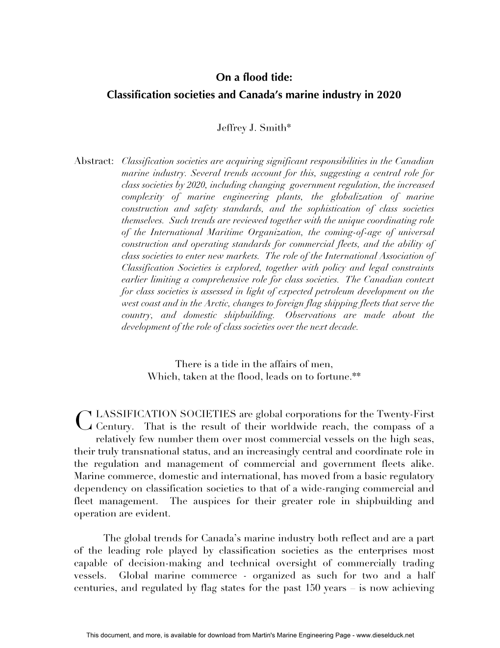 On a Flood Tide: Classification Societies and Canada's Marine Industry In
