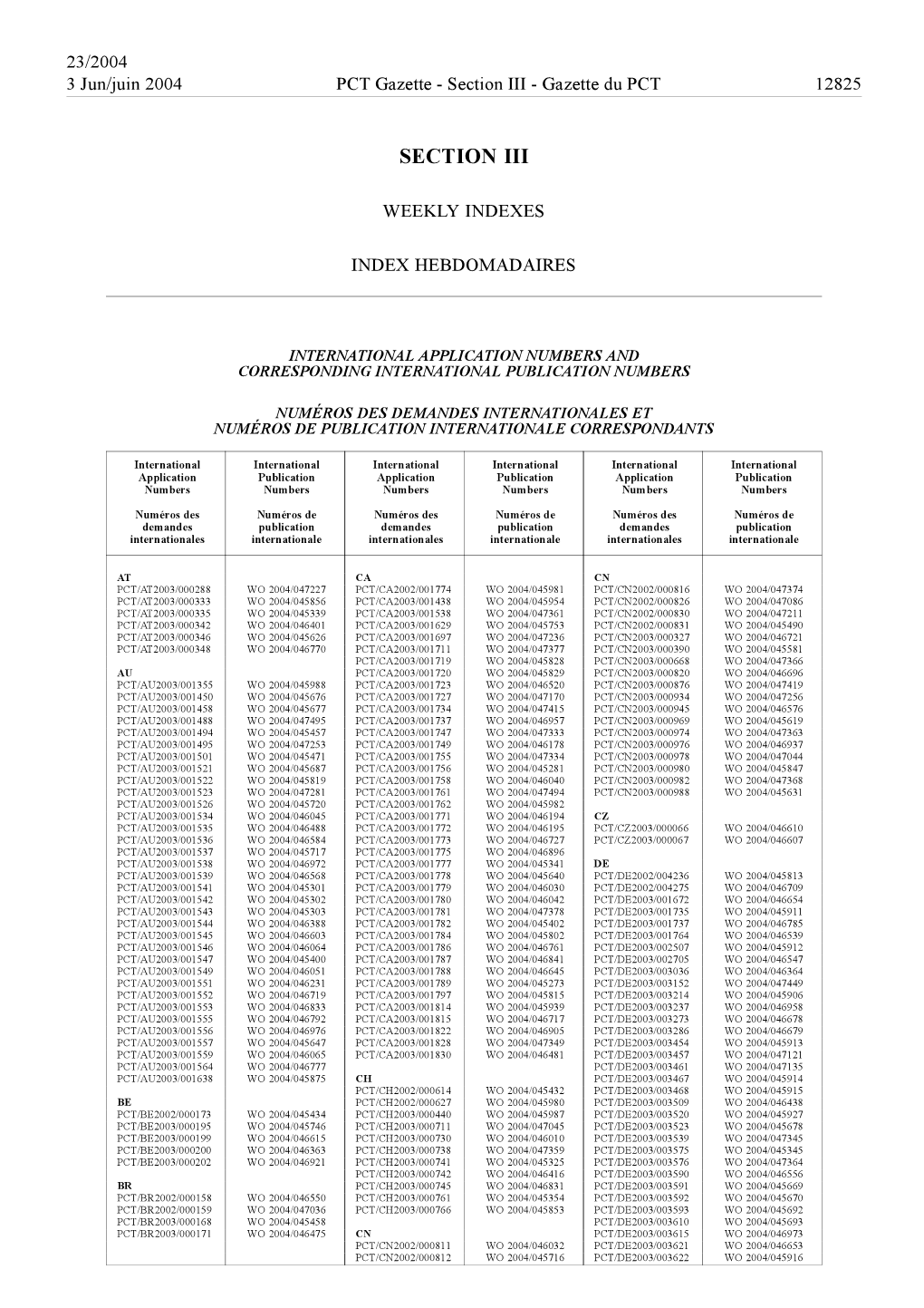 PCT Gazette, Weekly Issue No. 23, 2004